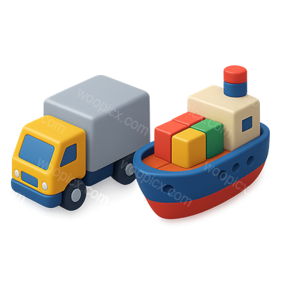 Colorful 3D Truck and Ship Icon in Isometric View
