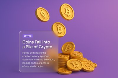 3D Illustration of Cryptocurrency Coins Falling into a Pile