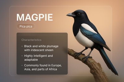 3D Illustration of a Magpie with Informative Overlay