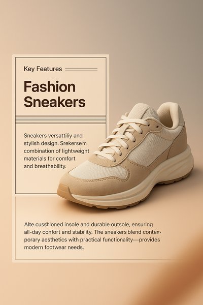 3D Render of Fashion Sneakers with Key Features Description