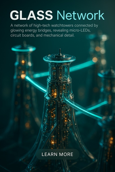 Hyperrealistic Glass Network of High-Tech Watchtowers