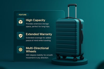3D Travel Suitcase with Feature Highlights