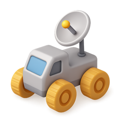 Stylized 3D Lunar Rover Icon with Satellite Dish