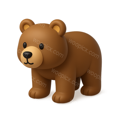 3D Brown Bear Icon with Isometric Perspective