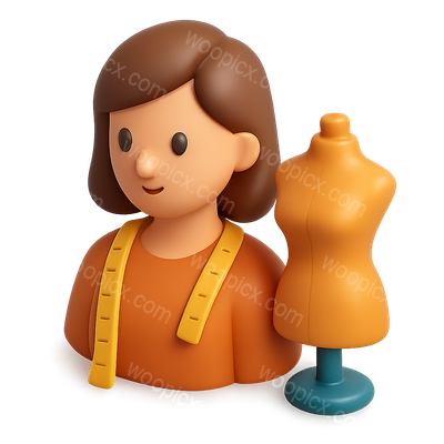 3D Seamstress Icon with Volumetric Detail and Isometric View