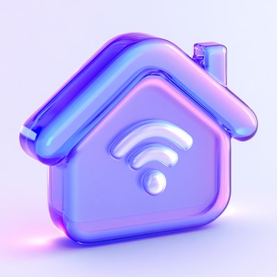 Modern Glassy Home Icon with Wi-Fi Symbol