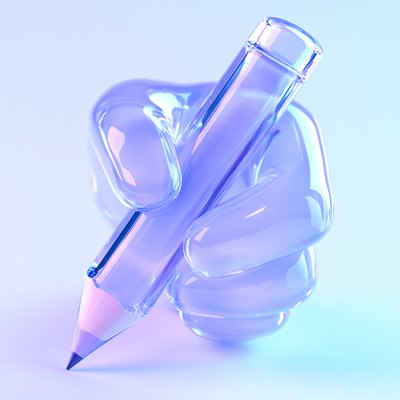 Stylized 3D Hand Holding a Pencil with Soft Gradient Background