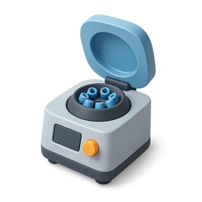 Stylized 3D Centrifuge Icon with Open Lid