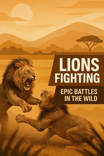 Dramatic Wildlife Illustration of Lions in Combat
