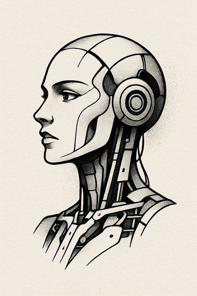 Stylized Illustration of a Futuristic Robot Woman