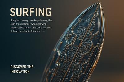 Hyperrealistic Surfboard Design with High-Tech Elements