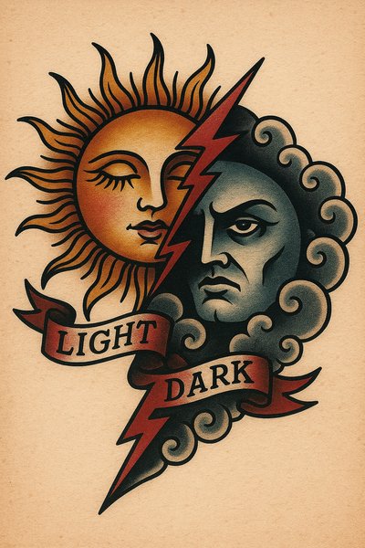 Light and Dark Tattoo Design in Classic Style