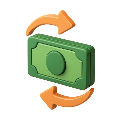 3D Flowing Money Icon with Movement Arrows