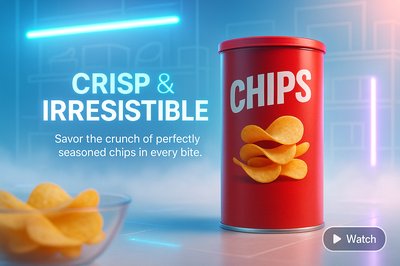3D Product Showcase of Snack Chips in Bold Can Design