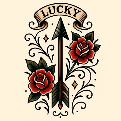 Stylized Tattoo Design Featuring Arrow and Roses