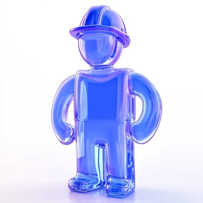 3D Transparent Construction Worker Figure in Blue
