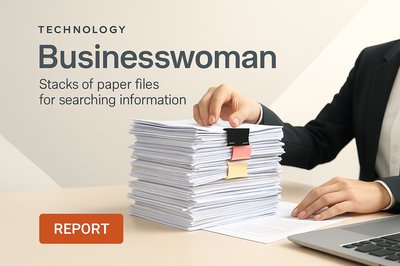 Businesswoman Managing Paperwork in Modern Office Setting