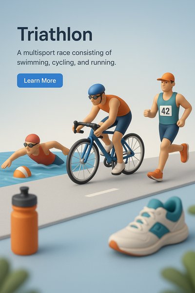 Detailed 3D Triathlon Illustration with Athletes