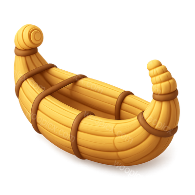 Stylized 3D Reed Boat Icon with Isometric View