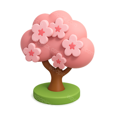 3D Cherry Blossom Icon with Isometric View