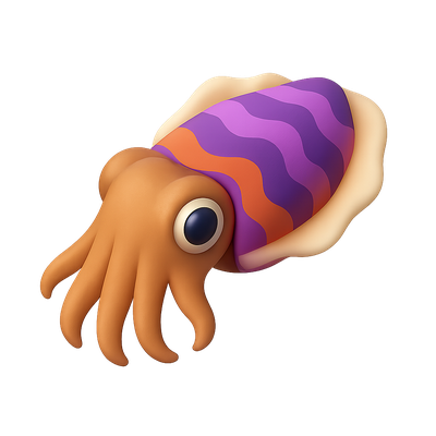Colorful Cuttlefish Icon in 3D Isometric View