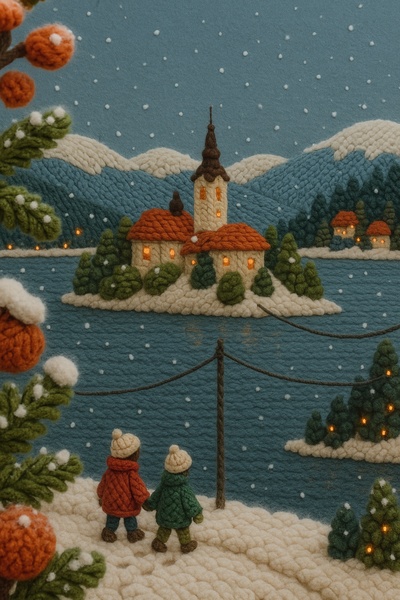 Enchanting Lake Bled Scene with Festive Charm