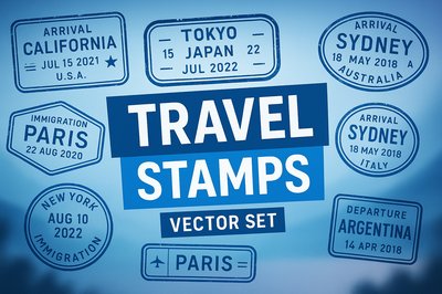 Vector Set of Travel Stamps for Graphic Design Projects