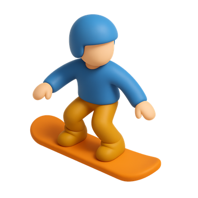 3D Snowboarding Icon in Isometric View with Volumetric Design