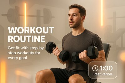 Fitness Workout Routine Graphic Featuring a Man with Dumbbells