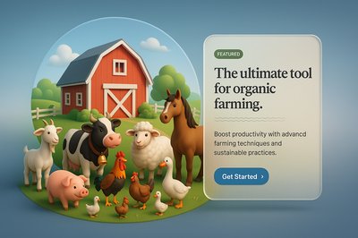 Cartoon Farm Landscape Featuring Barn and Domestic Animals