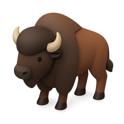 3D Bison Icon with Isometric Design and Volumetric Feel
