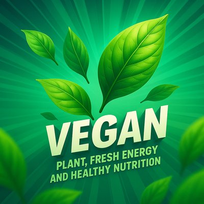 Vegan Nutrition Graphic Featuring Fresh Green Leaves