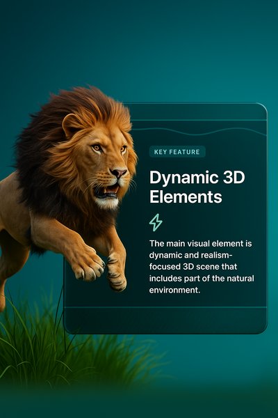 Dynamic 3D Lion Illustration with Feature Block