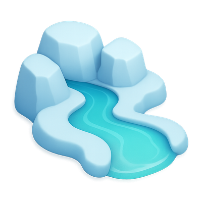 3D Icon of a Glacier Ice River with Isometric Design