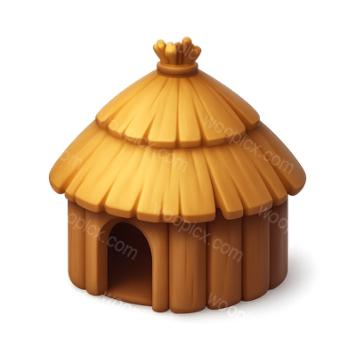 3D Wooden Hut Icon with Thatched Roof