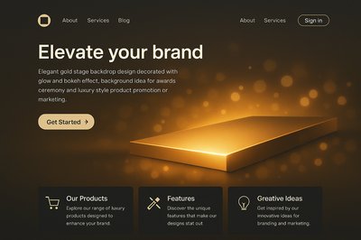 Stylish Landing Page Design with Elegant Gold Backdrop