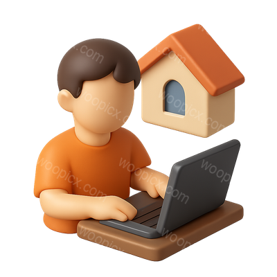 3D Remote Work Icon Depicting Home Office Setup