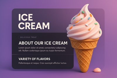 Delicious Ice Cream 3D Illustration with Description Block