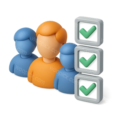 Stylized 3D Icon of Three People with Checkboxes