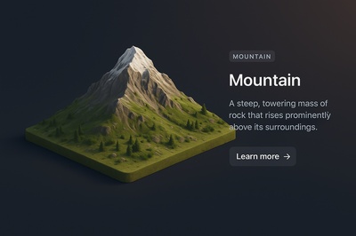 Realistic 3D Mountain Scene with Text Elements