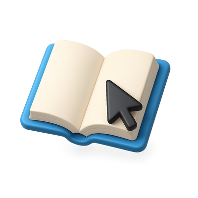 3D Open Book with Cursor Icon for Digital Use
