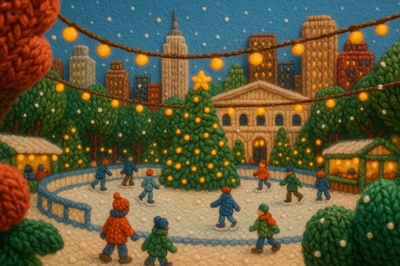 Festive Yarn Park Scene in Bryant Park