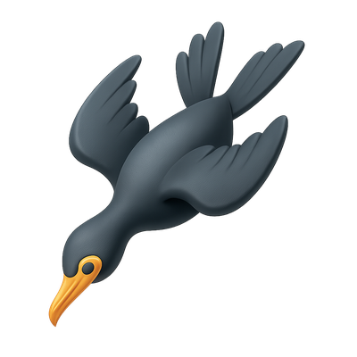 3D Diving Cormorant Icon in Isometric Style