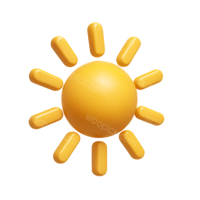 Vibrant 3D Sun Icon with Radiant Rays