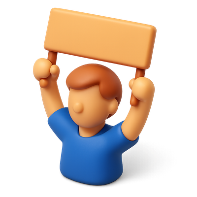 3D Supporter Icon with Banner in Isometric View