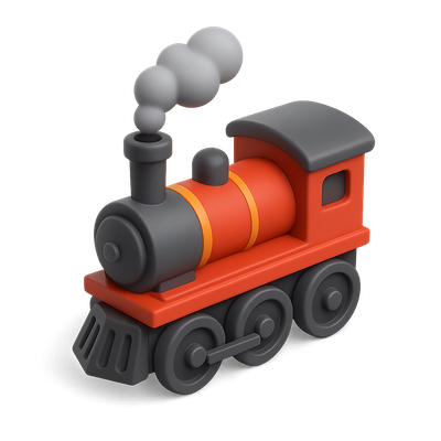 Stylized 3D Steam Locomotive Icon with Smoke
