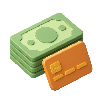 3D Illustration of Banknotes and Credit Card Assets