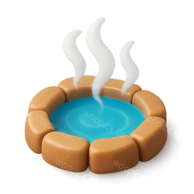 Stylized 3D Hot Spring Icon with Steam Effect