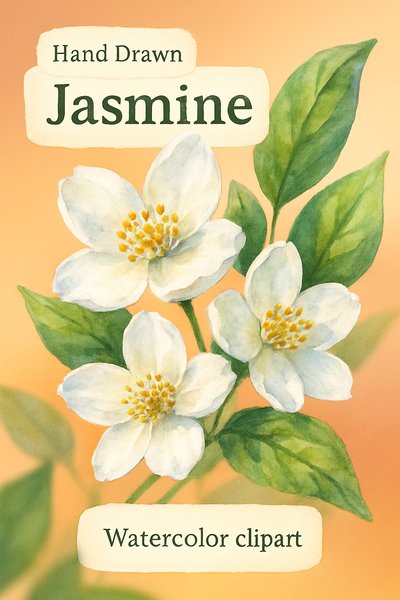 Hand Drawn Jasmine Watercolor Clipart Design