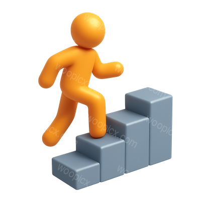 3D Icon of a Person Climbing Stairs in Isometric View